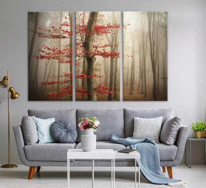 Autumn Forest Landscape Canvas Print Wall Art with Majestic TreesA Nature Inspired Masterpiece