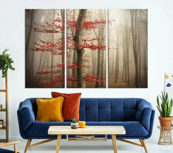 Autumn Forest Landscape Canvas Print Wall Art with Majestic TreesA Nature Inspired Masterpiece