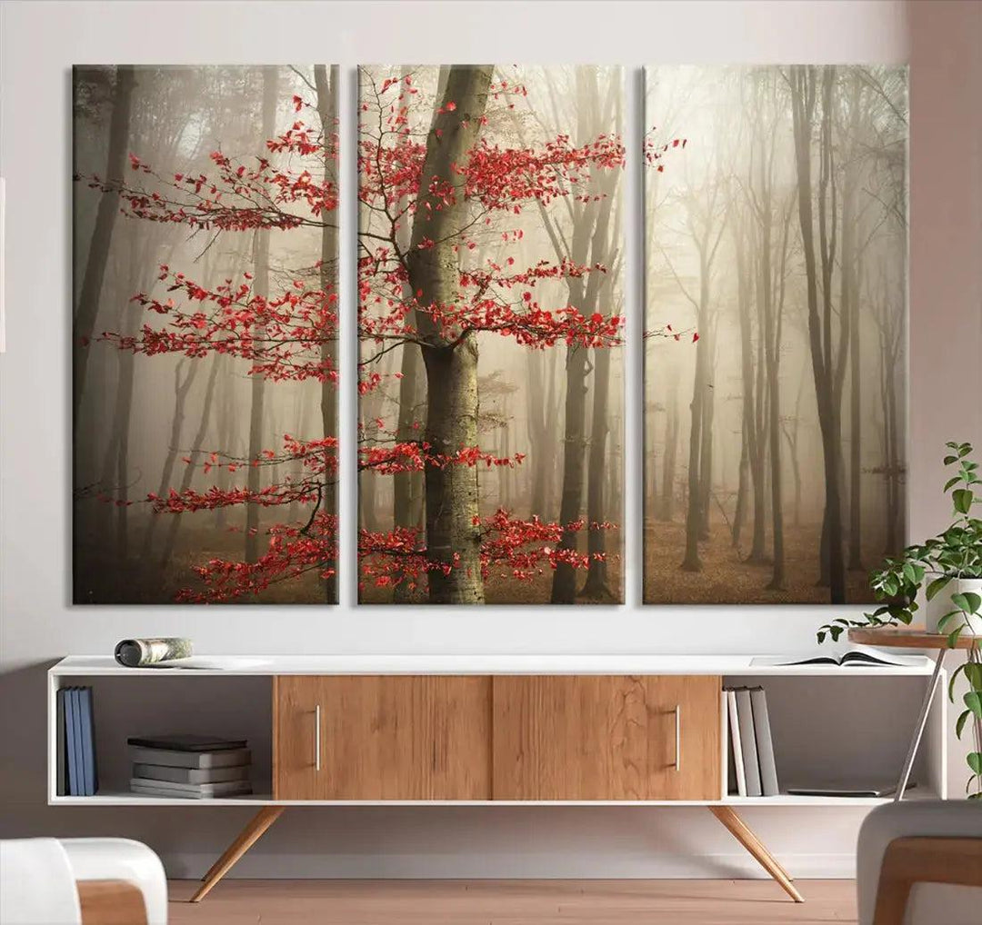 Autumn Forest Landscape Canvas Print Wall Art with Majestic TreesA Nature Inspired Masterpiece