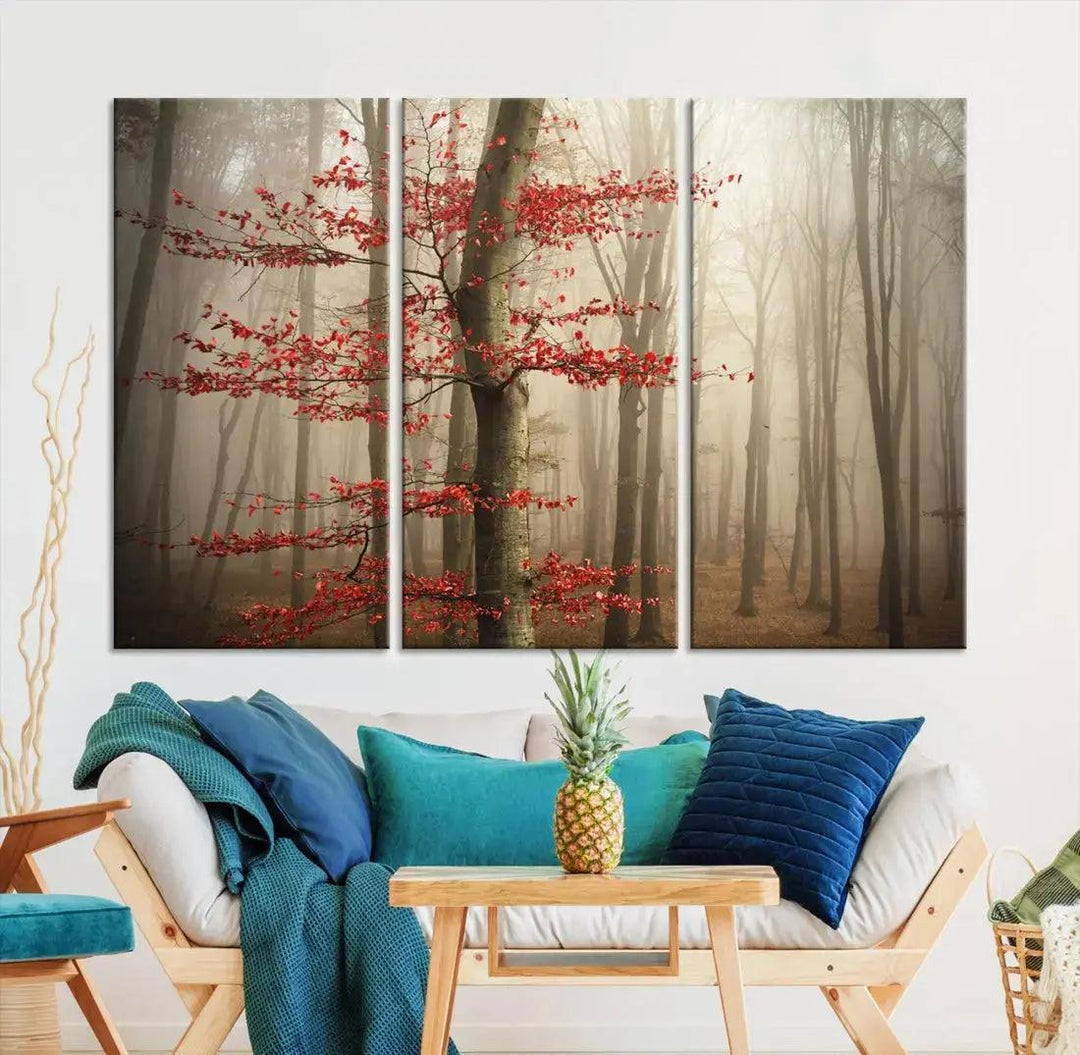 Autumn Forest Landscape Canvas Print Wall Art with Majestic TreesA Nature Inspired Masterpiece