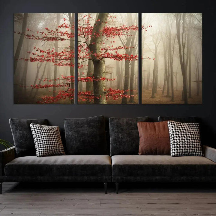 Autumn Forest Landscape Canvas Print Wall Art with Majestic TreesA Nature Inspired Masterpiece