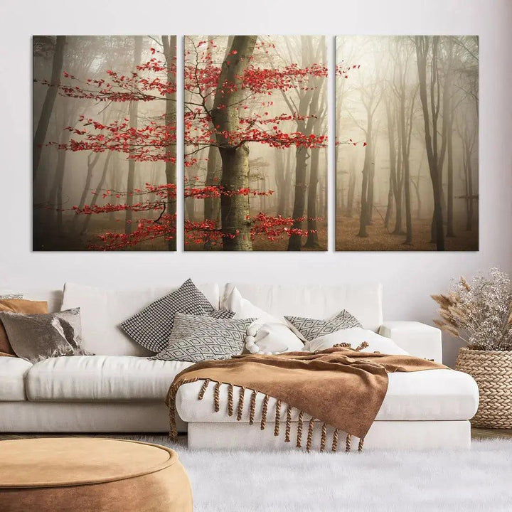 Autumn Forest Landscape Canvas Print Wall Art with Majestic TreesA Nature Inspired Masterpiece