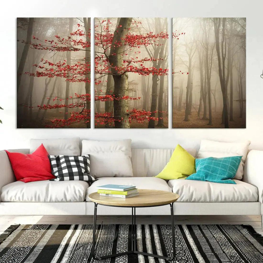 Autumn Forest Landscape Canvas Print Wall Art with Majestic TreesA Nature Inspired Masterpiece