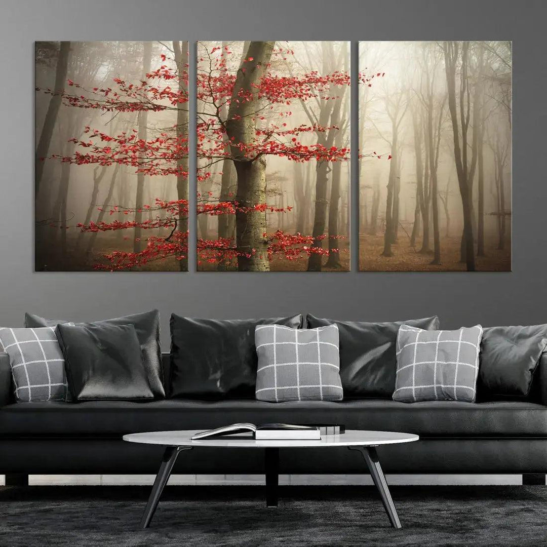 Autumn Forest Landscape Canvas Print Wall Art with Majestic TreesA Nature Inspired Masterpiece