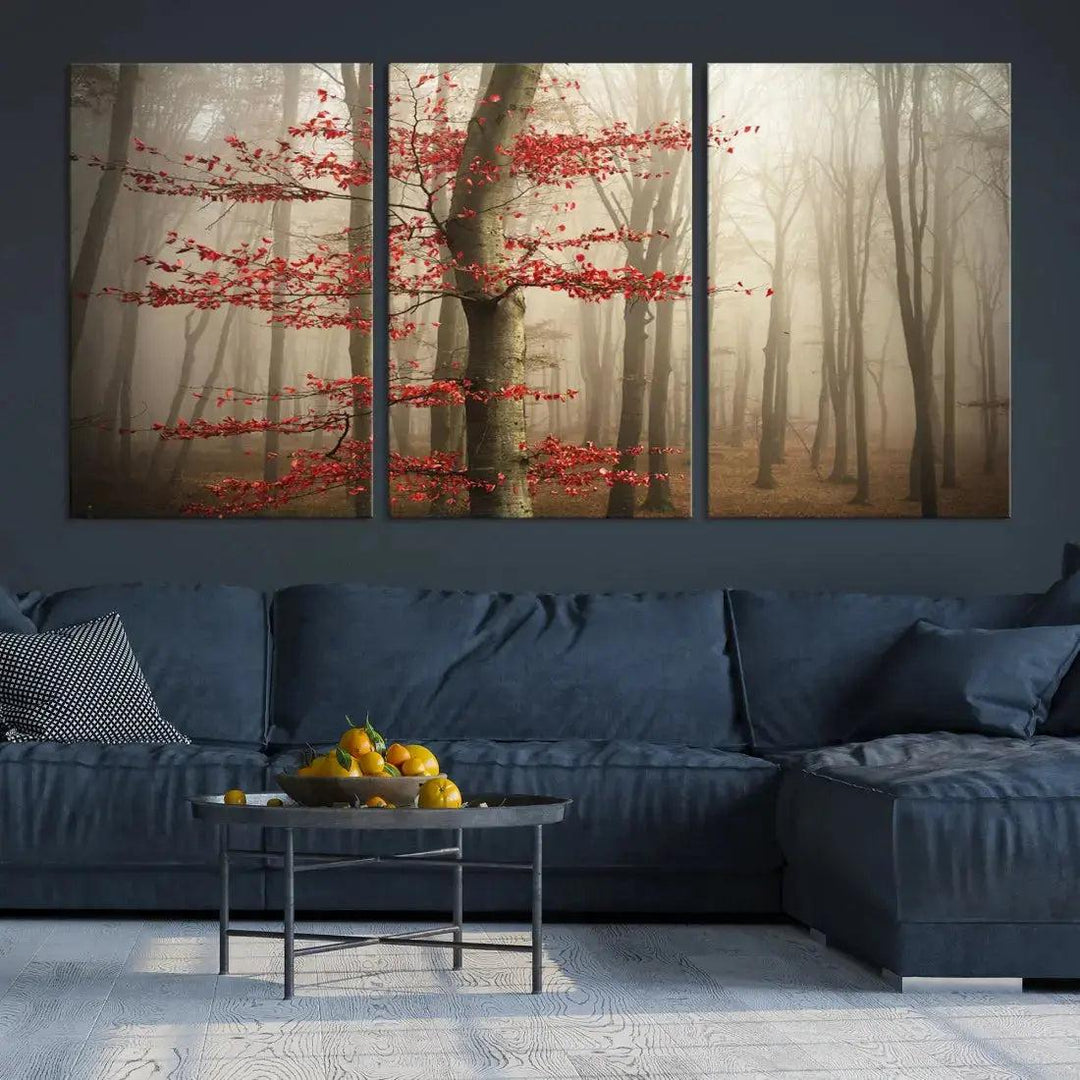 Autumn Forest Landscape Canvas Print Wall Art with Majestic TreesA Nature Inspired Masterpiece