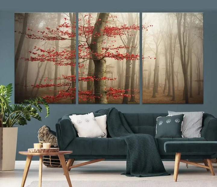 Autumn Forest Landscape Canvas Print Wall Art with Majestic TreesA Nature Inspired Masterpiece