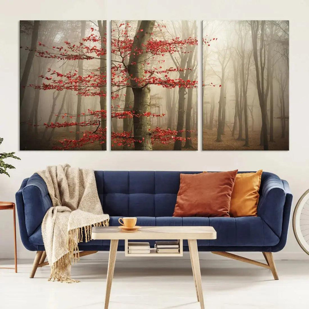 Autumn Forest Landscape Canvas Print Wall Art with Majestic TreesA Nature Inspired Masterpiece