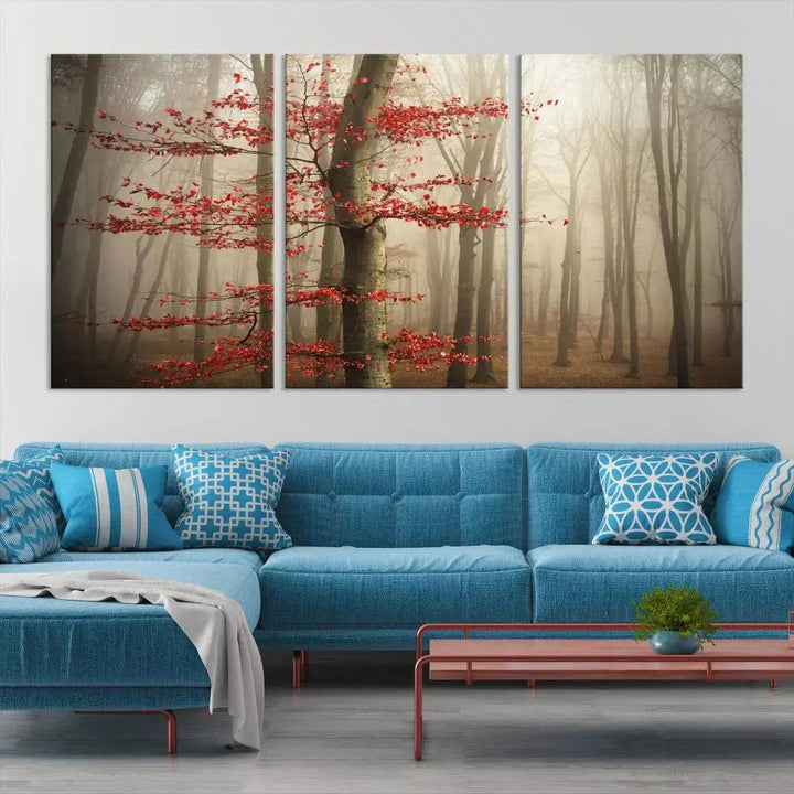 Autumn Forest Landscape Canvas Print Wall Art with Majestic TreesA Nature Inspired Masterpiece