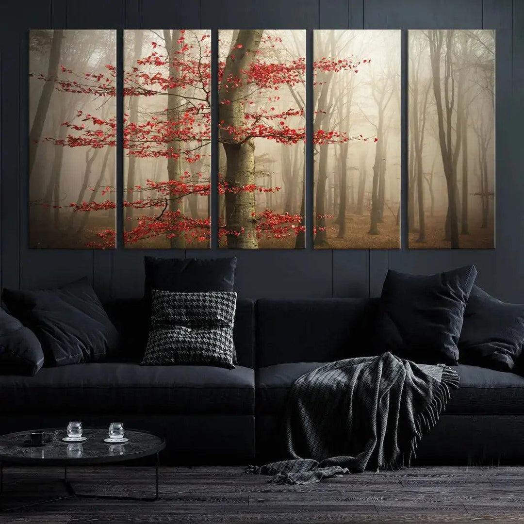 Autumn Forest Landscape Canvas Print Wall Art with Majestic TreesA Nature Inspired Masterpiece