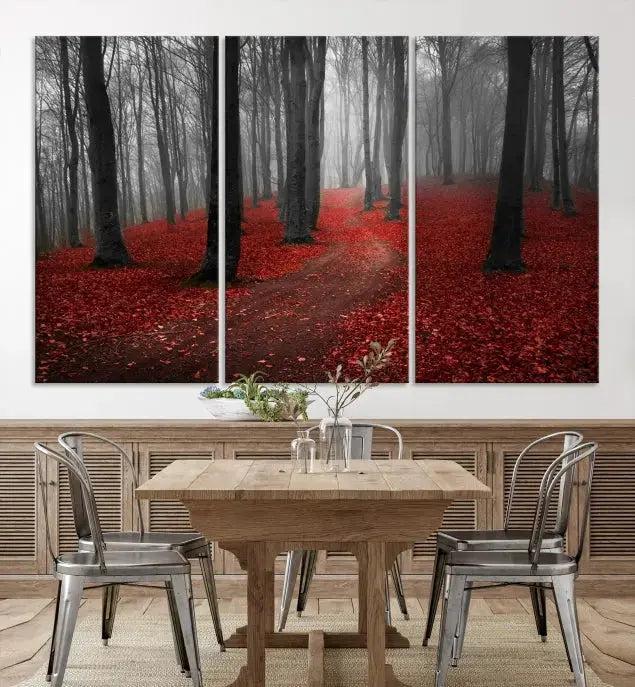 Autumn Forest Red Leaves Tree Wall Art Canvas Print for Wall Decor