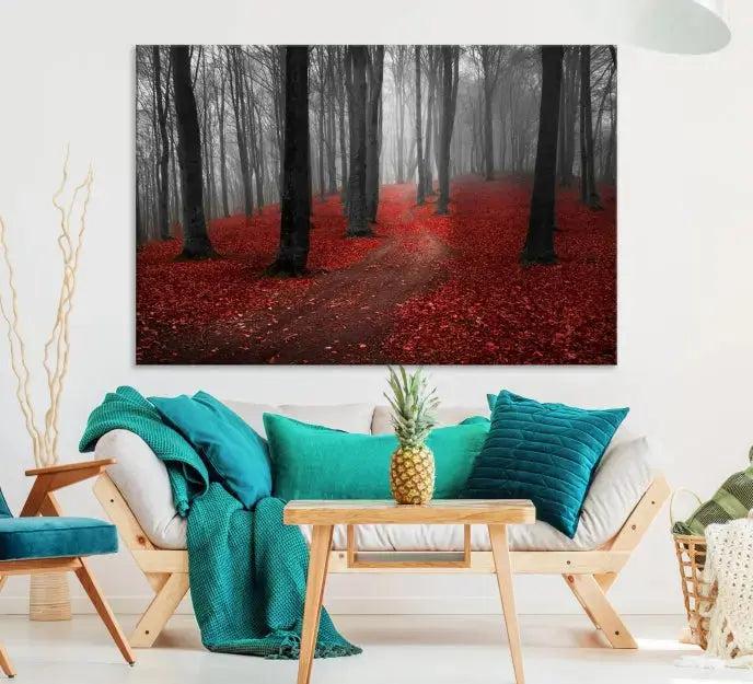 Autumn Forest Red Leaves Tree Wall Art Canvas Print for Wall Decor