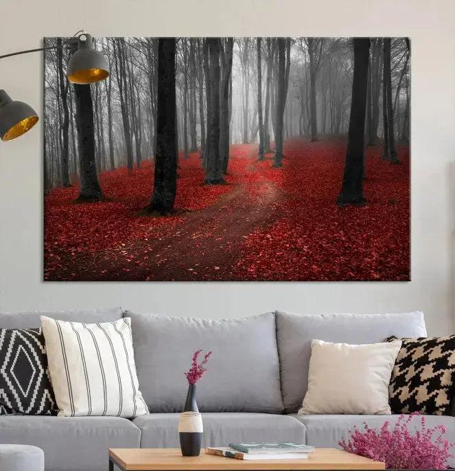 Autumn Forest Red Leaves Tree Wall Art Canvas Print for Wall Decor