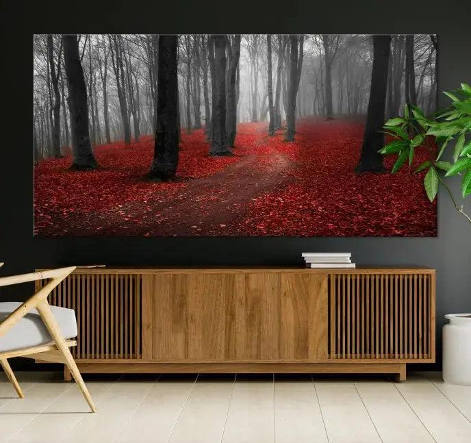 Autumn Forest Red Leaves Tree Wall Art Canvas Print for Wall Decor