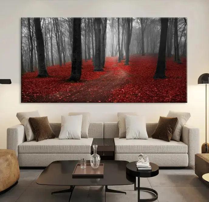 Autumn Forest Red Leaves Tree Wall Art Canvas Print for Wall Decor