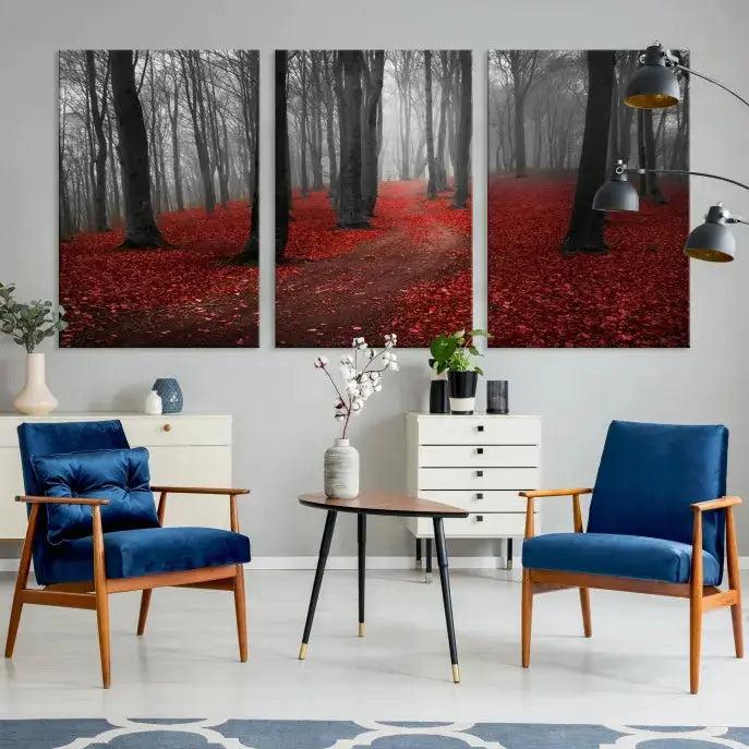 Autumn Forest Red Leaves Tree Wall Art Canvas Print for Wall Decor