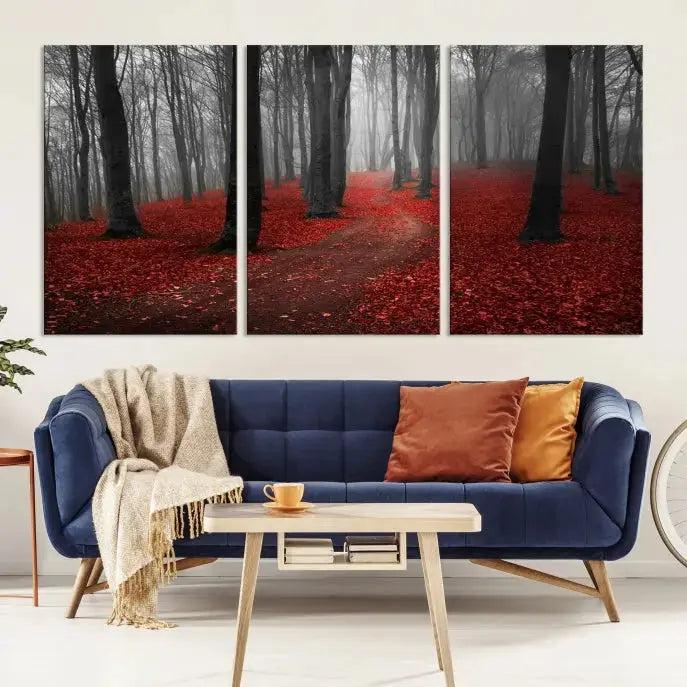 Autumn Forest Red Leaves Tree Wall Art Canvas Print for Wall Decor