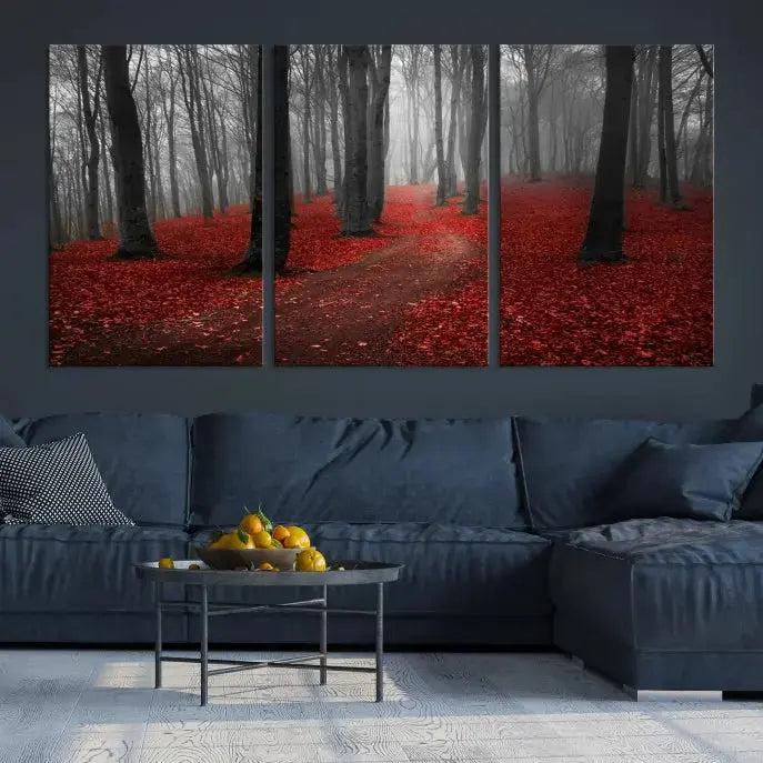 Autumn Forest Red Leaves Tree Wall Art Canvas Print for Wall Decor