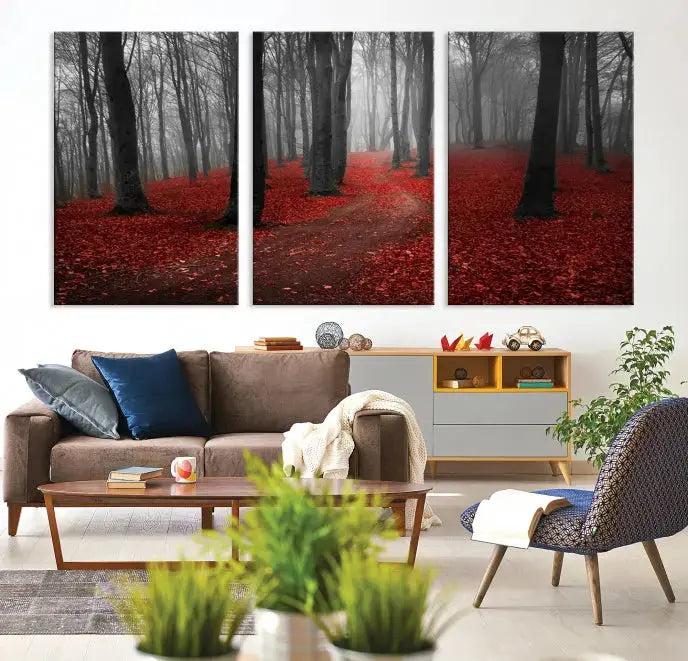 Autumn Forest Red Leaves Tree Wall Art Canvas Print for Wall Decor