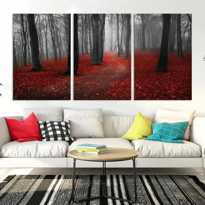 Autumn Forest Red Leaves Tree Wall Art Canvas Print for Wall Decor