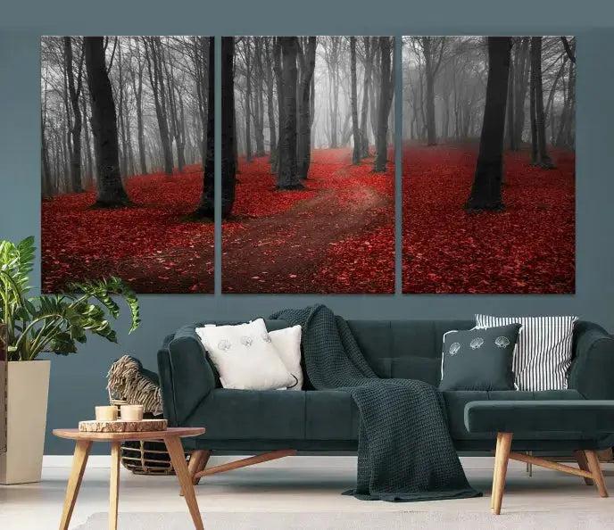 Autumn Forest Red Leaves Tree Wall Art Canvas Print for Wall Decor