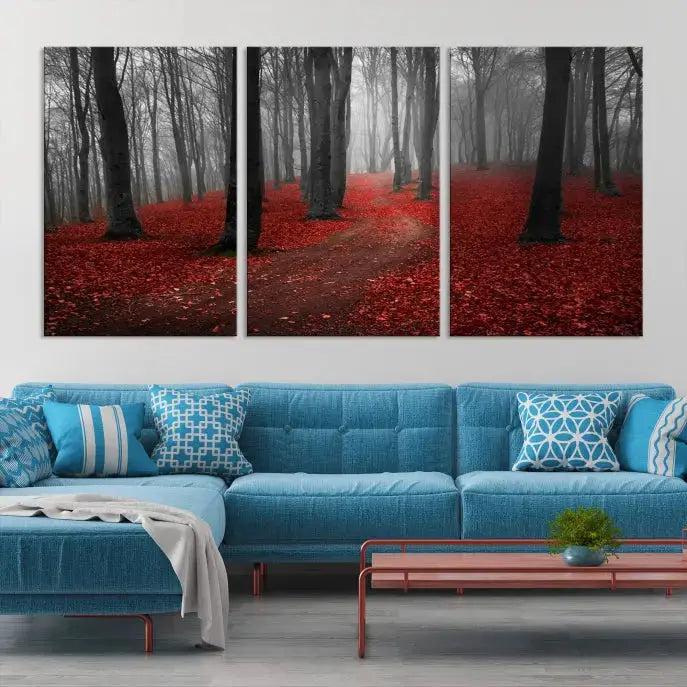 Autumn Forest Red Leaves Tree Wall Art Canvas Print for Wall Decor