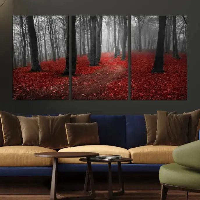 Autumn Forest Red Leaves Tree Wall Art Canvas Print for Wall Decor