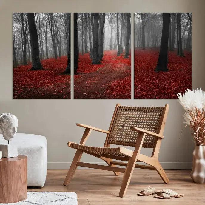 Autumn Forest Red Leaves Tree Wall Art Canvas Print for Wall Decor