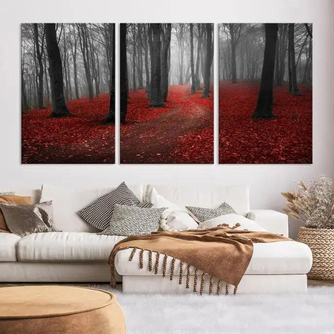 Autumn Forest Red Leaves Tree Wall Art Canvas Print for Wall Decor