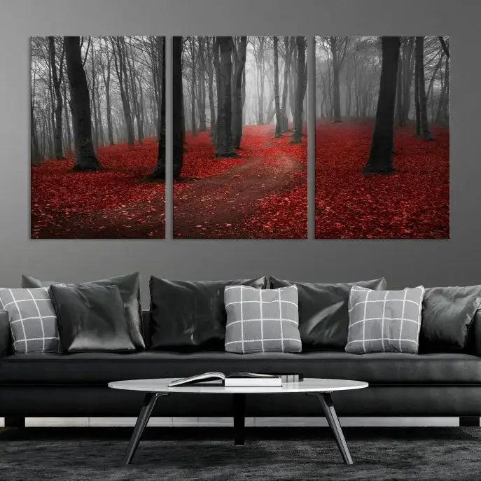 Autumn Forest Red Leaves Tree Wall Art Canvas Print for Wall Decor