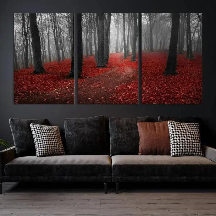 Autumn Forest Red Leaves Tree Wall Art Canvas Print for Wall Decor