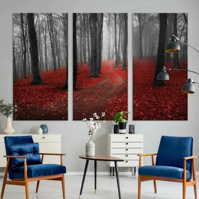 Autumn Forest Red Leaves Tree Wall Art Canvas Print for Wall Decor