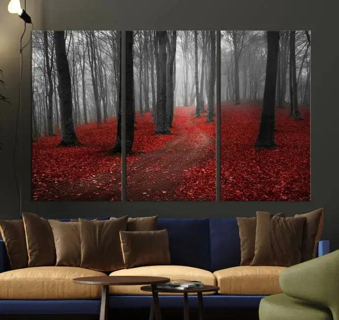 Autumn Forest Red Leaves Tree Wall Art Canvas Print for Wall Decor