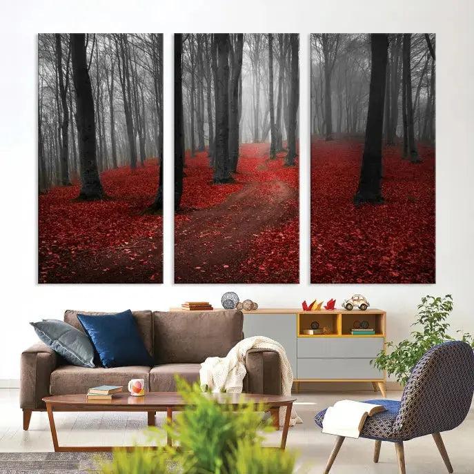 Autumn Forest Red Leaves Tree Wall Art Canvas Print for Wall Decor