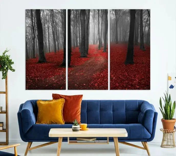 Autumn Forest Red Leaves Tree Wall Art Canvas Print for Wall Decor