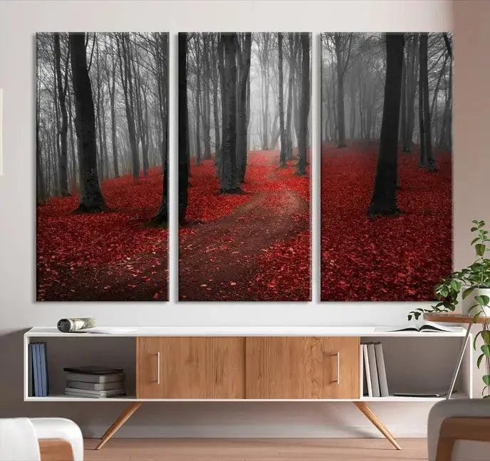 Autumn Forest Red Leaves Tree Wall Art Canvas Print for Wall Decor