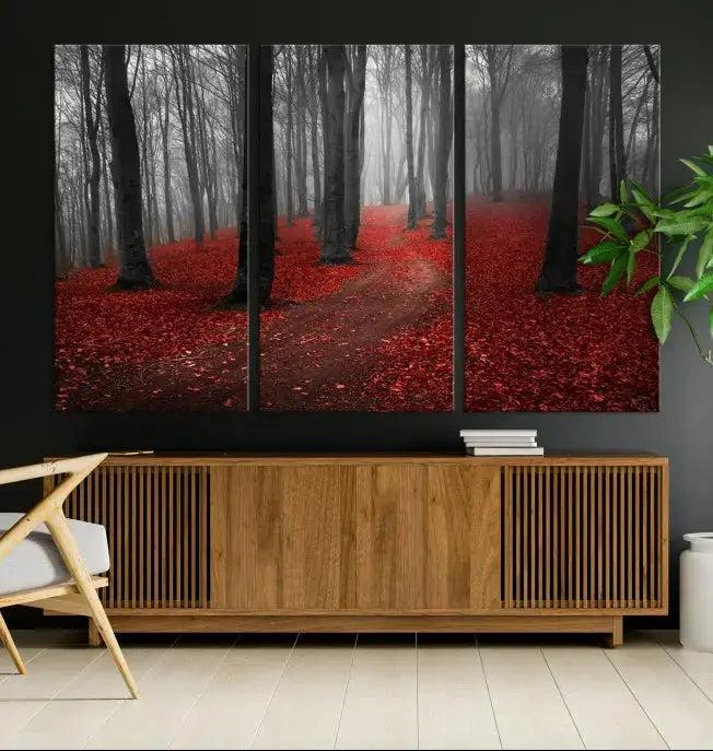 Autumn Forest Red Leaves Tree Wall Art Canvas Print for Wall Decor