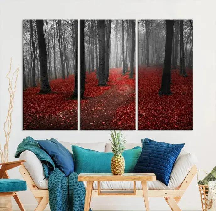 Autumn Forest Red Leaves Tree Wall Art Canvas Print for Wall Decor