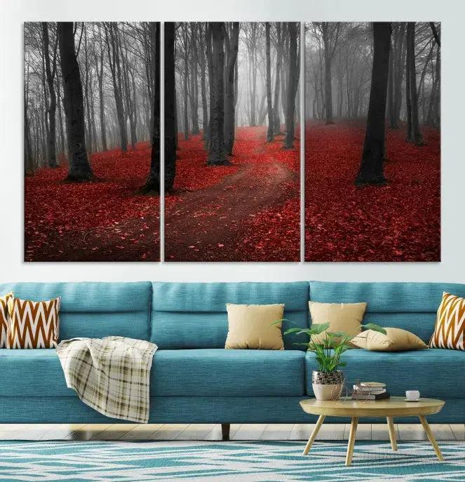 Autumn Forest Red Leaves Tree Wall Art Canvas Print for Wall Decor