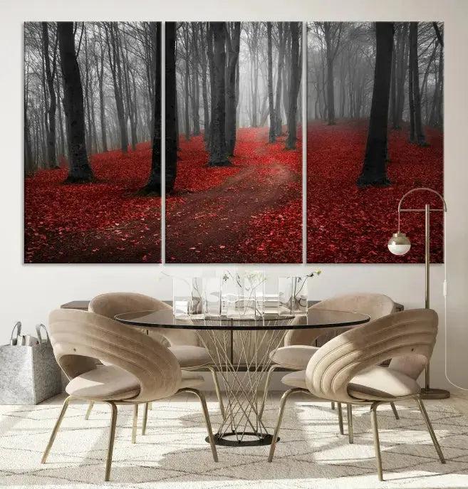 Autumn Forest Red Leaves Tree Wall Art Canvas Print for Wall Decor