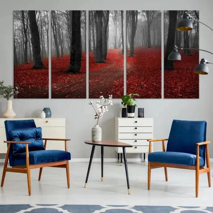 Autumn Forest Red Leaves Tree Wall Art Canvas Print for Wall Decor