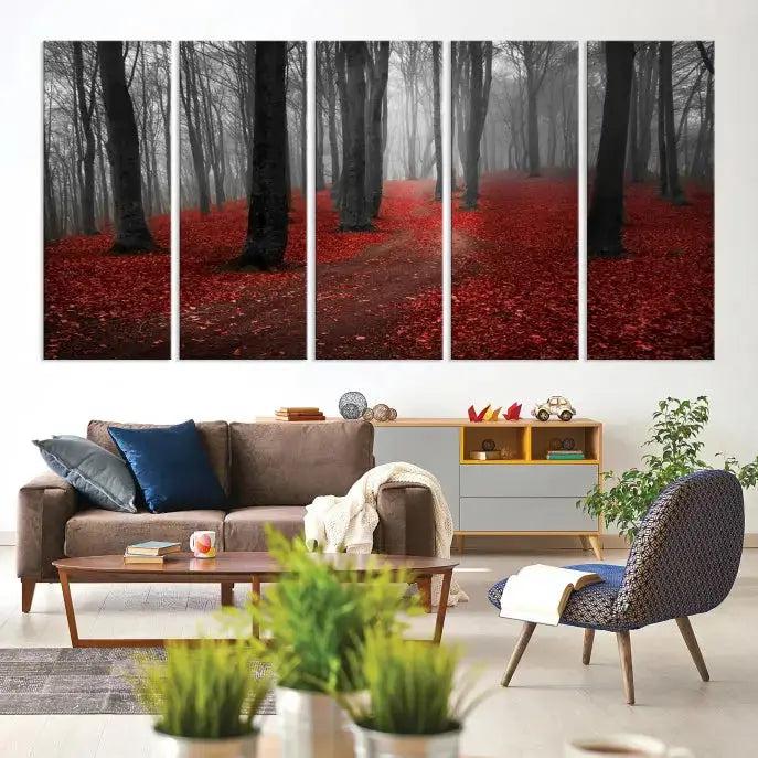 Autumn Forest Red Leaves Tree Wall Art Canvas Print for Wall Decor