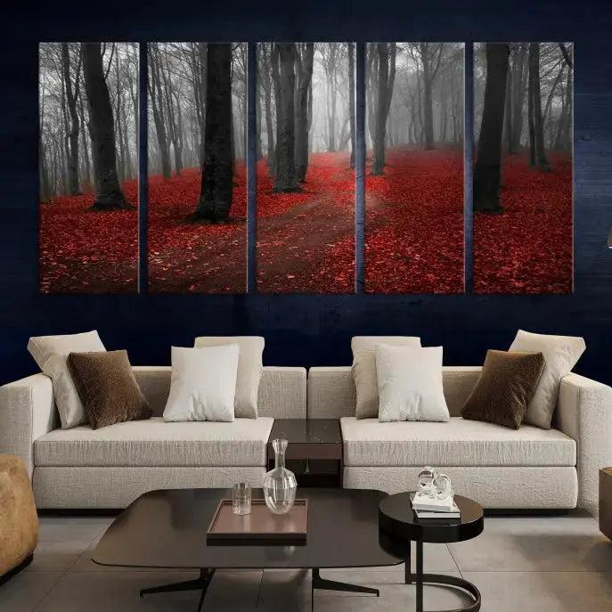 Autumn Forest Red Leaves Tree Wall Art Canvas Print for Wall Decor