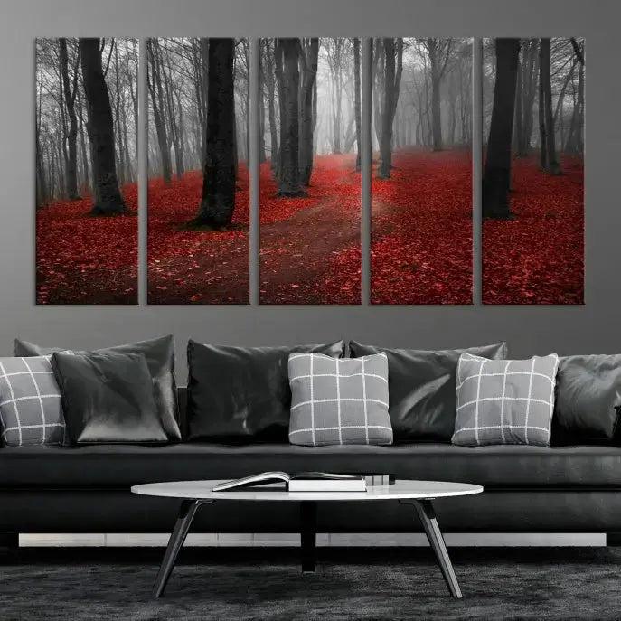 Autumn Forest Red Leaves Tree Wall Art Canvas Print for Wall Decor