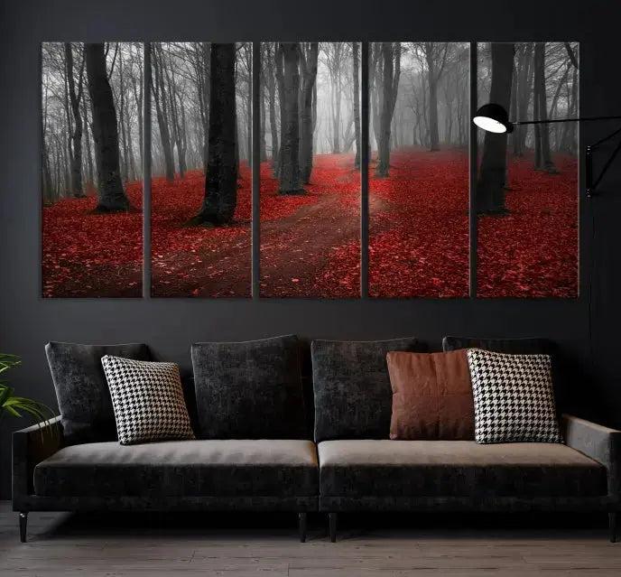 Autumn Forest Red Leaves Tree Wall Art Canvas Print for Wall Decor