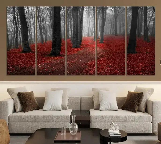 Autumn Forest Red Leaves Tree Wall Art Canvas Print for Wall Decor