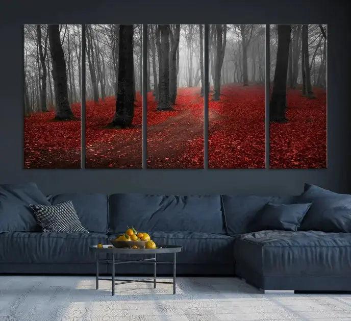 Autumn Forest Red Leaves Tree Wall Art Canvas Print for Wall Decor