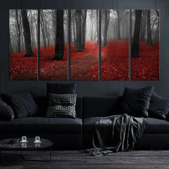 Autumn Forest Red Leaves Tree Wall Art Canvas Print for Wall Decor