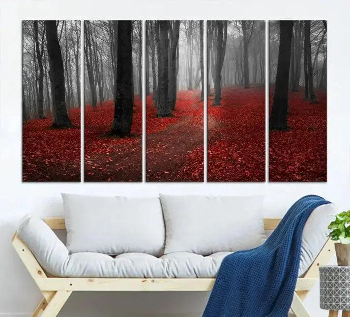 Autumn Forest Red Leaves Tree Wall Art Canvas Print for Wall Decor