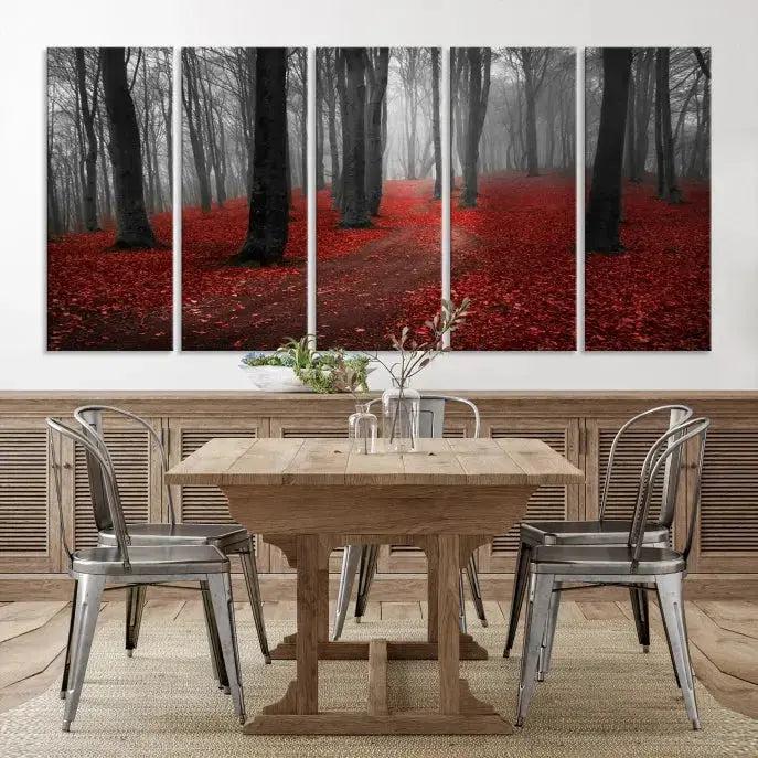 Autumn Forest Red Leaves Tree Wall Art Canvas Print for Wall Decor