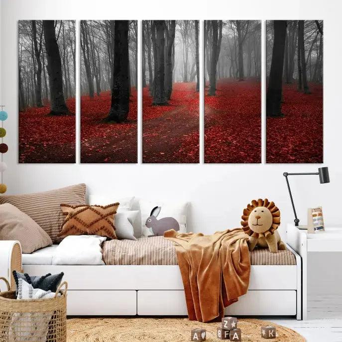 Autumn Forest Red Leaves Tree Wall Art Canvas Print for Wall Decor